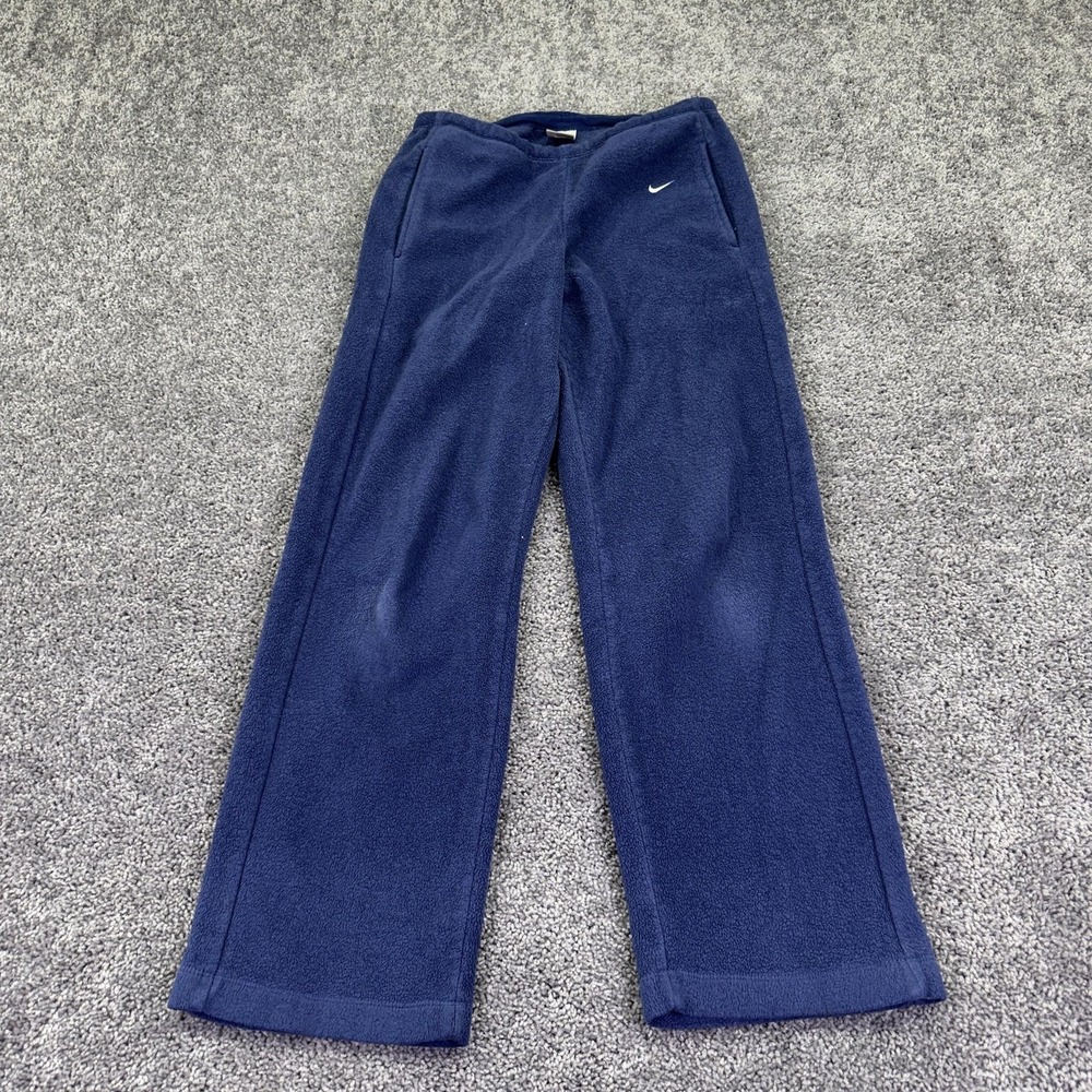 Nike Sweatpants Womens Small Blue Fleece Straight Elastic Waist Pockets Logo Y2K